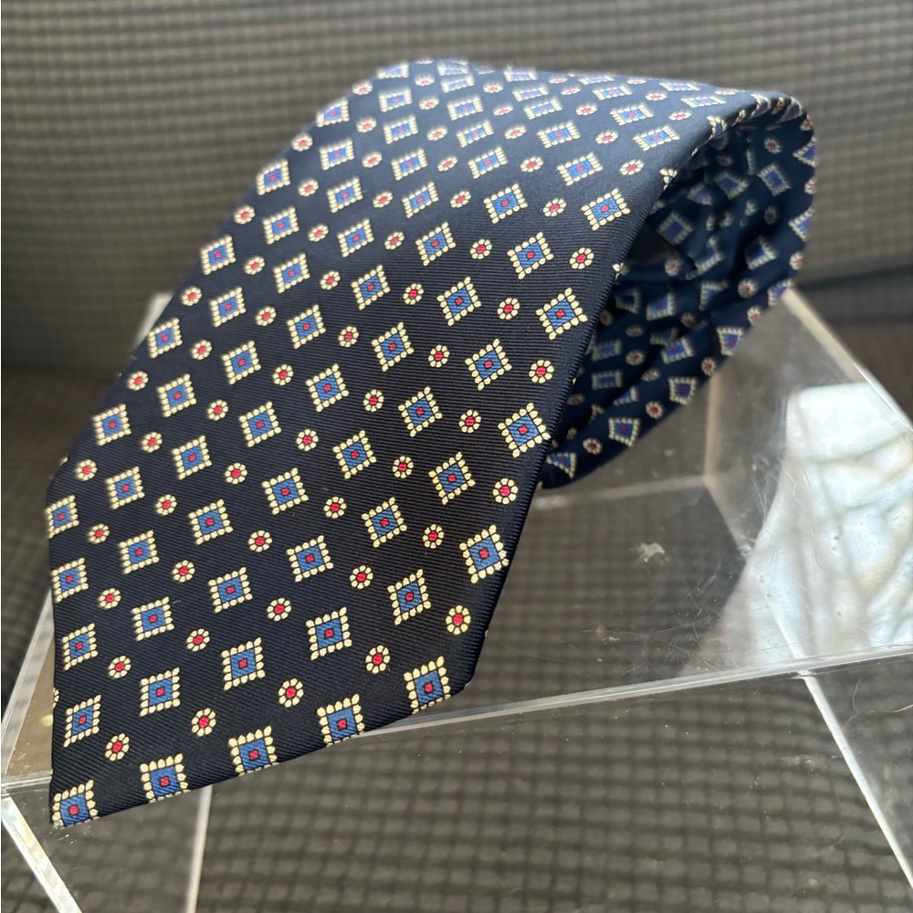 Vintage Burberrys Blue and Red Patterned Silk Tie - Picture 3 of 4